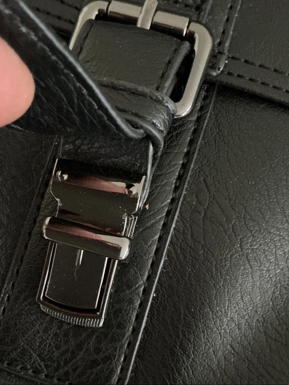 Kenneth Cole Black Leather Bag for laptop with Buckle Detail